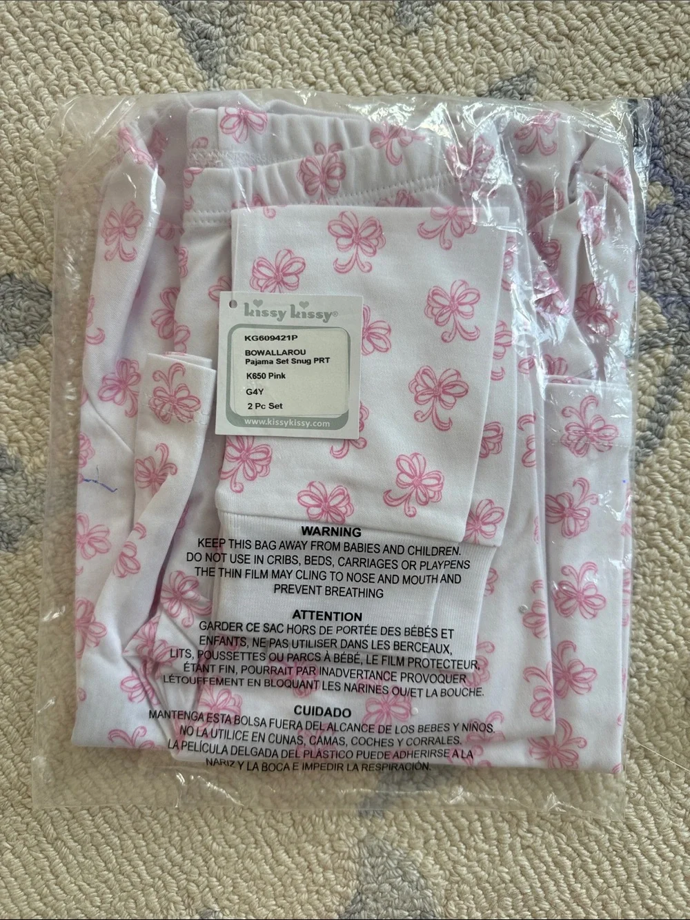 Kissy Kissy Pink Bow PJ Set size 4